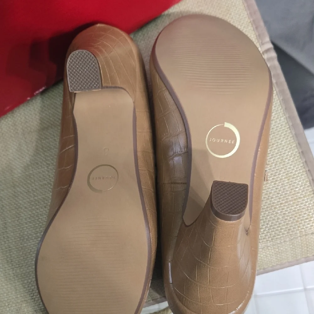 8 Wide Journee Collection Tan Mary Jane Heels